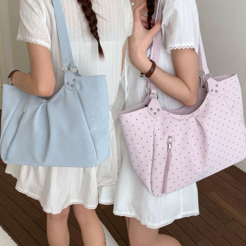 Leather Work Duffle Bag - Bolso de hombro coreano con lunares,