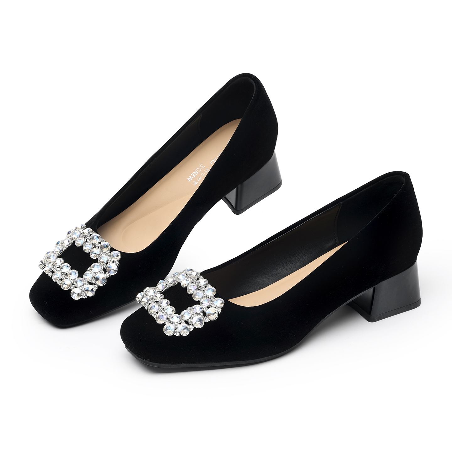 Leather Work Women Shoes - Zapatos de Tacón Grueso con Hebilla