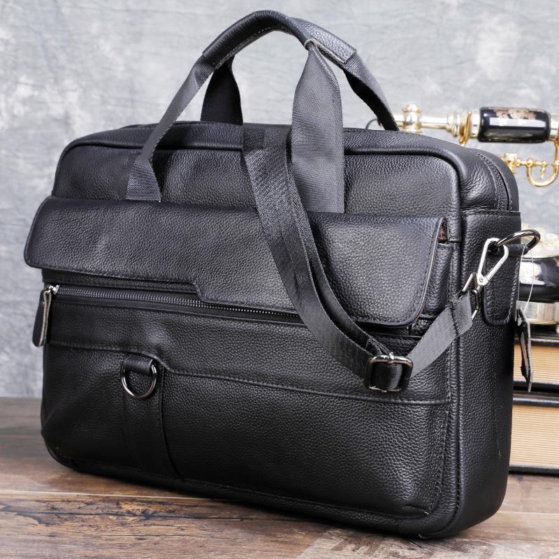 Leather Work Laptop Bag - Bolso grande de cuero genuino para