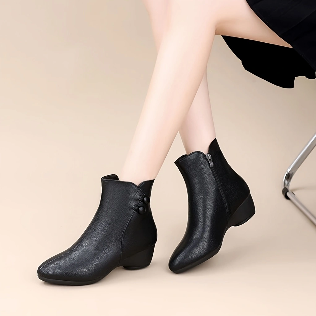 Leather Work Women Shoes - Botines de Cuña Media para Mujer