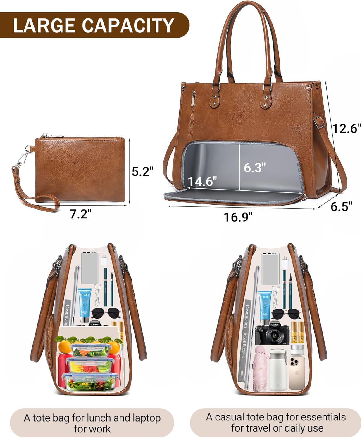 Bolso Tote 2 en 1 para Portáti - Leather Work Laptop Bag reseña y precio