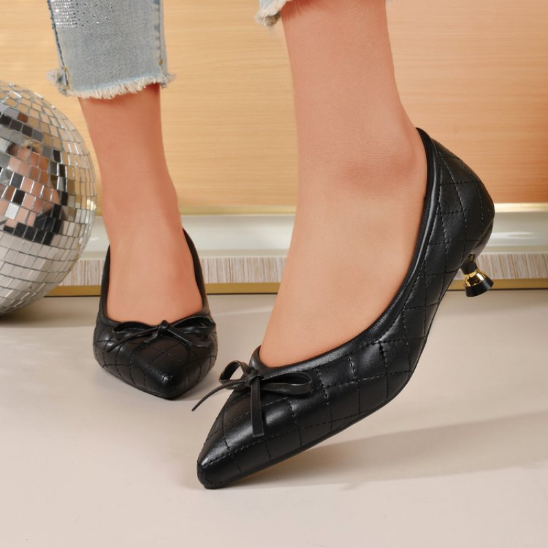 Tacones Kitten Punto Punta Moñ - Leather Work Women Shoes reseña y precio